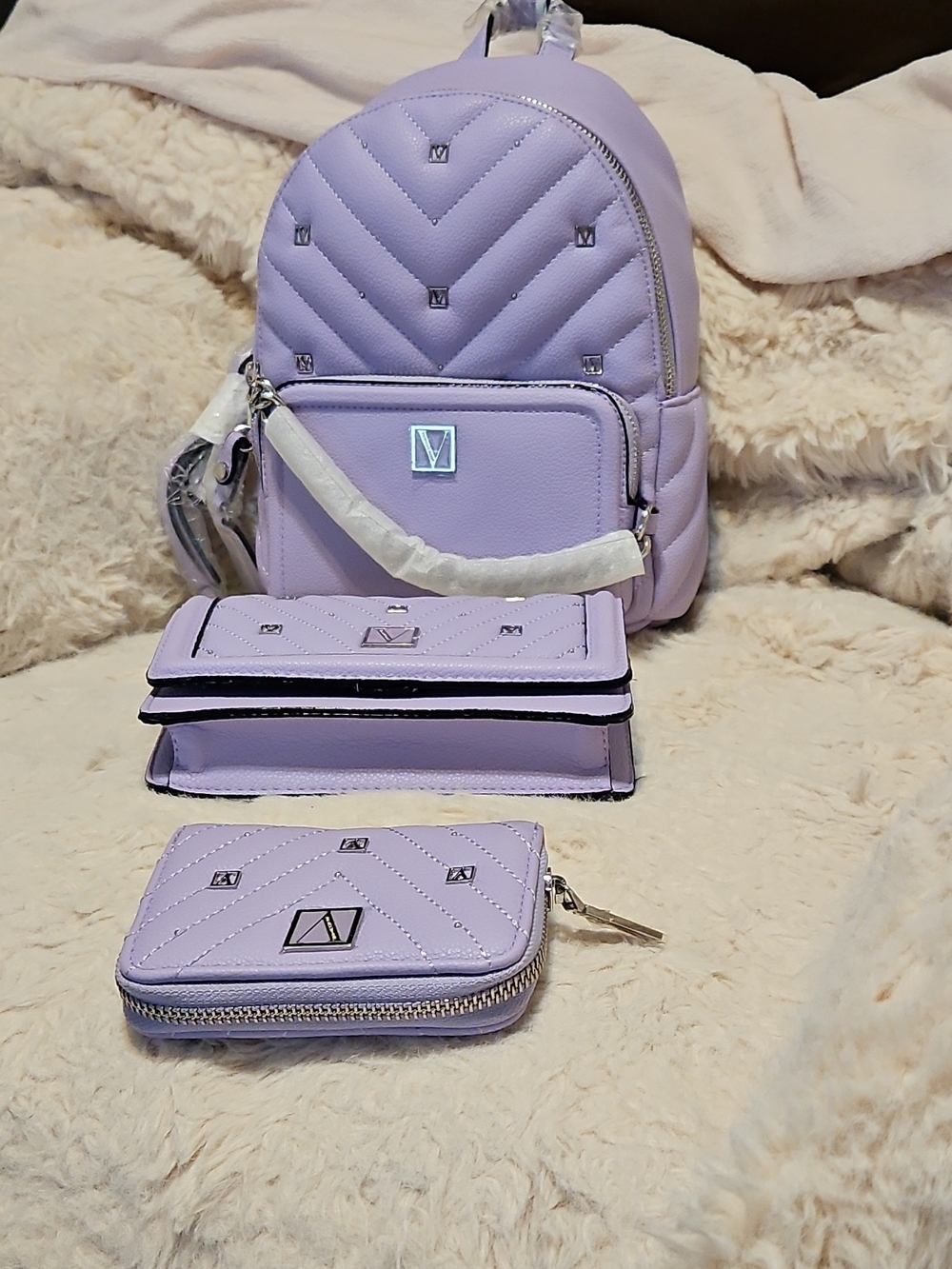 NWT Victoria's Secret Lilac V-Quilt 3-Pc Set -  Backpack, Wristlet & Wallet